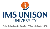 Logo of IMS Unison University with an orange and blue emblem above the text. Note stating Established under Section 2(f) of UGC Act, 1956.
