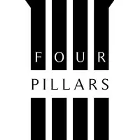 Black and white logo with vertical columns and the words 