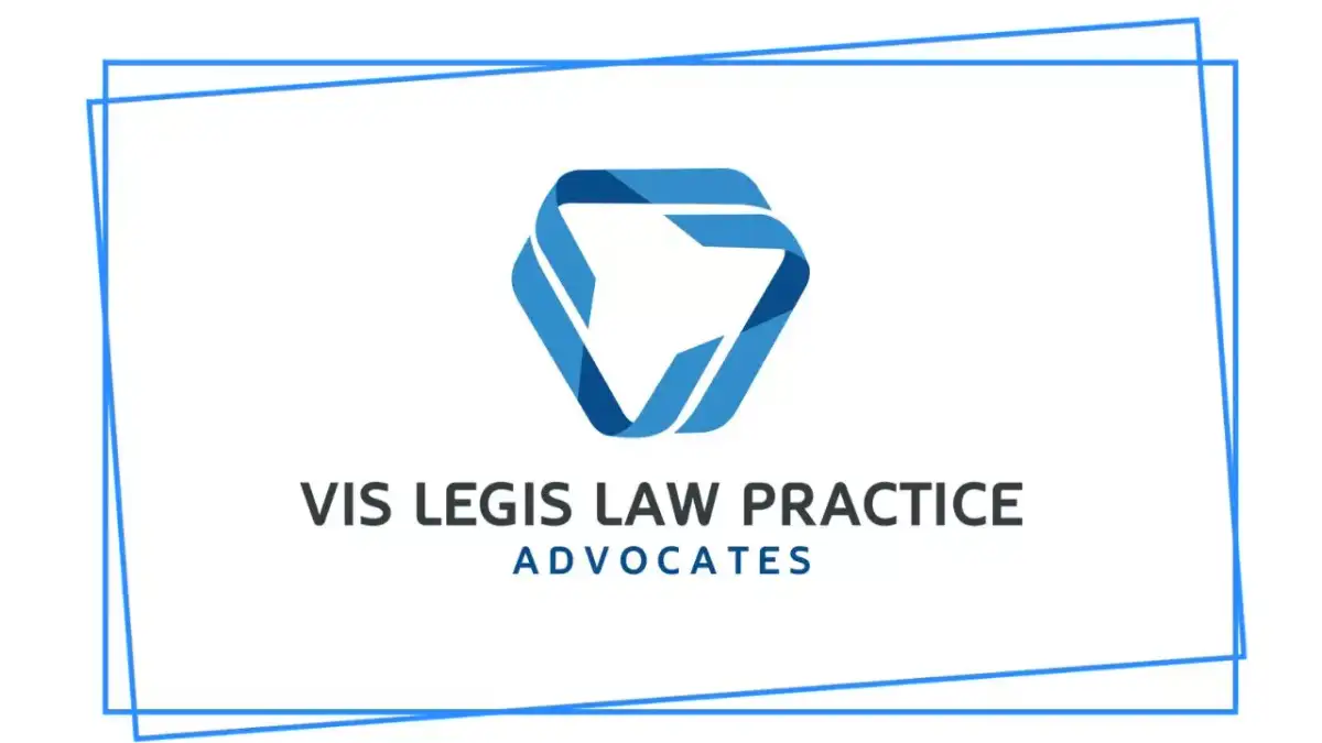 Blue geometric logo with text 