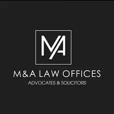 Logo of M&A Law Offices on a black background, featuring the initials 