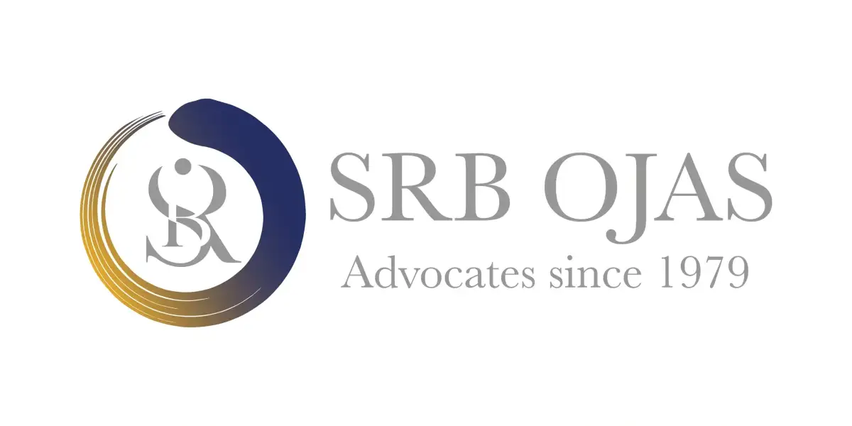 Logo with stylized blue and gold circle, letters