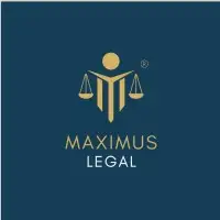 Gold scales and figure logo on dark blue background. Text reads 