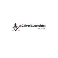 Logo for A.C. Tiwari & Associates Law Firm features a justice scale and gavel graphic. Text is black on a white background, conveying professionalism.