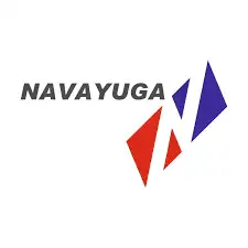 Navayuga logo with bold gray text and abstract red and blue geometric shapes on a white background.