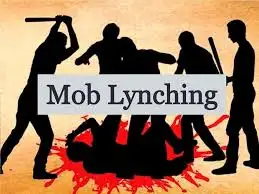 Silhouettes of a mob with weapons stand over a figure on the ground. Text reads