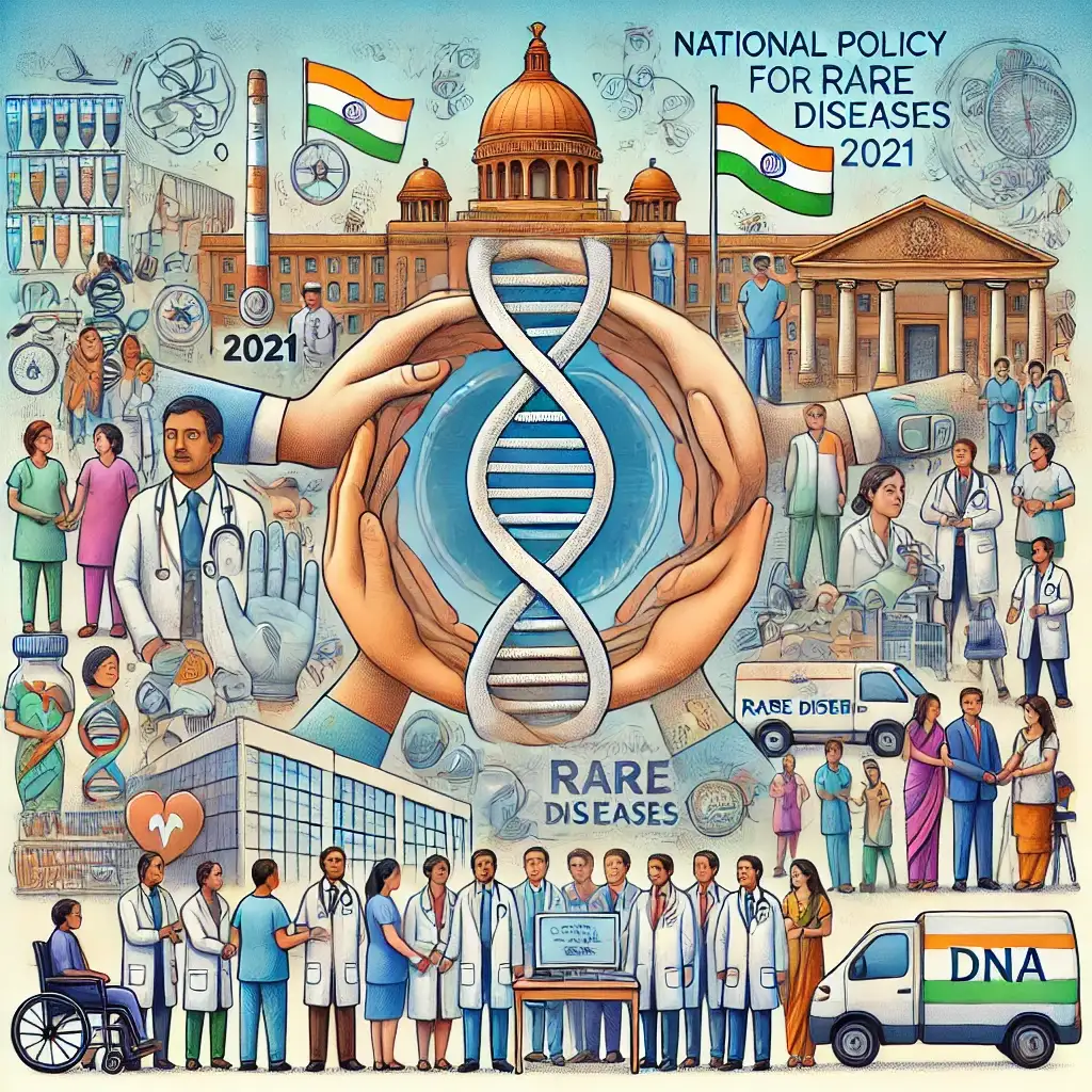 DNA helix in hands, surrounded by doctors, nurses, and researchers. Text reads