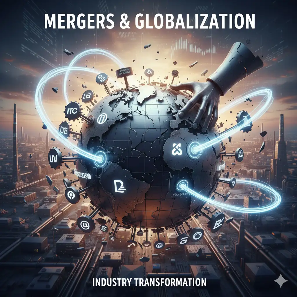 A robotic hand interacts with a cracked globe featuring tech logos and glowing connections. Text reads 